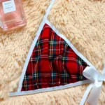 Halter Bra Top & Plaid Mini Skirt Lingerie Set With Matching Thong - Image 7