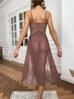 Floral Lace Split Mesh Gown Set – Elegant Two-Piece Nightdress - Image 12