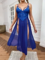 Floral Lace Split Mesh Gown Set – Elegant Two-Piece Nightdress - Image 20