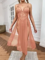 Floral Lace Split Mesh Gown Set – Elegant Two-Piece Nightdress - Image 13