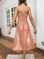 Floral Lace Split Mesh Gown Set – Elegant Two-Piece Nightdress - Image 14