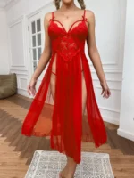 Floral Lace Split Mesh Gown Set – Elegant Two-Piece Nightdress - Image 19