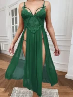 Floral Lace Split Mesh Gown Set – Elegant Two-Piece Nightdress - Image 15