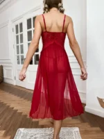 Floral Lace Split Mesh Gown Set – Elegant Two-Piece Nightdress - Image 4