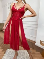 Floral Lace Split Mesh Gown Set – Elegant Two-Piece Nightdress - Image 6