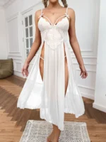 Floral Lace Split Mesh Gown Set – Elegant Two-Piece Nightdress - Image 7