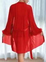 2PCS Lace Camisole Nightgown Set with 3D Floral Mesh Robe Sexy Fishbone Line Waist Lingerie Sleepwear - Image 11