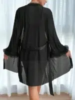 2PCS Lace Camisole Nightgown Set with 3D Floral Mesh Robe Sexy Fishbone Line Waist Lingerie Sleepwear - Image 23