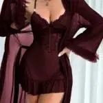 Sexy Lace 3-Piece Nightwear Set – Underwire Corset-Style Cami Dress & Sheer Robe