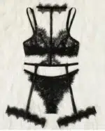 Black Floral Lace 4-Piece Lingerie Set with Harness Details - Image 6
