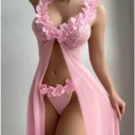 Sheer Mesh Maxi Nightdress Set with Floral Trim