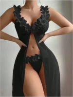 Sheer Mesh Maxi Nightdress Set with Floral Trim - Image 12