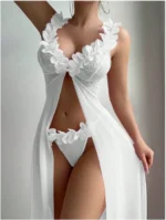 Sheer Mesh Maxi Nightdress Set with Floral Trim - Image 17