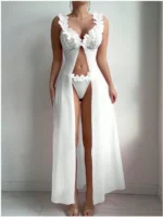 Sheer Mesh Maxi Nightdress Set with Floral Trim - Image 20