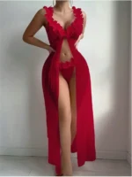 Sheer Mesh Maxi Nightdress Set with Floral Trim - Image 23