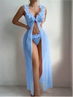 Sheer Mesh Maxi Nightdress Set with Floral Trim - Image 8