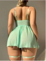 Lace Bowknot Decorated Babydoll With Garter Belt & Thong 2-Piece Lingerie Set - Image 13