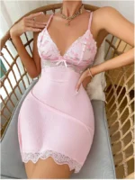 Lavender Floral Lace Mesh Patchwork Nightdress With Thong - Image 16