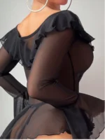 Sheer Lace Mesh Mini Dress Set Long Sleeve See-through Nightdress - Image 4