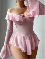 Sheer Lace Mesh Mini Dress Set Long Sleeve See-through Nightdress - Image 7