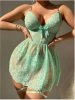 Lace Bowknot Decorated Babydoll With Garter Belt & Thong 2-Piece Lingerie Set - Image 15