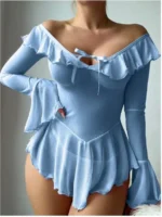 Sheer Lace Mesh Mini Dress Set Long Sleeve See-through Nightdress - Image 13