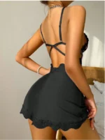 Lavender Floral Lace Mesh Patchwork Nightdress With Thong - Image 8