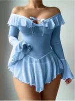 Sheer Lace Mesh Mini Dress Set Long Sleeve See-through Nightdress - Image 12