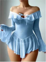 Sheer Lace Mesh Mini Dress Set Long Sleeve See-through Nightdress - Image 16