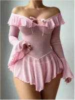 Sheer Lace Mesh Mini Dress Set Long Sleeve See-through Nightdress - Image 11