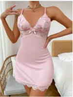 Lavender Floral Lace Mesh Patchwork Nightdress With Thong - Image 13