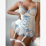 Sexy Lace Patchwork Corset Lingerie Set With Ribbon Tie Design - Image 11