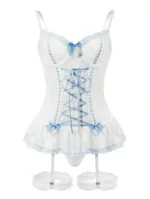 Sexy Lace Patchwork Corset Lingerie Set With Ribbon Tie Design - Image 14