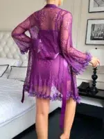 3D Floral Lace Robe & Boned Waist Camisole Nightgown Set - Image 18