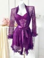 3D Floral Lace Robe & Boned Waist Camisole Nightgown Set - Image 19