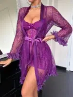 3D Floral Lace Robe & Boned Waist Camisole Nightgown Set - Image 21