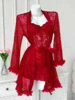 3D Floral Lace Robe & Boned Waist Camisole Nightgown Set - Image 7