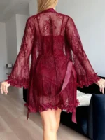 3D Floral Lace Robe & Boned Waist Camisole Nightgown Set - Image 38