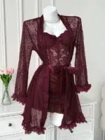3D Floral Lace Robe & Boned Waist Camisole Nightgown Set - Image 35