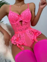 Floral Lace Bridal Bodysuit with Garter Straps - Image 19