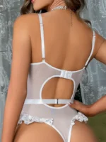 Floral Lace Bridal Bodysuit with Garter Straps - Image 8