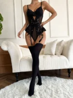 Floral Lace Bridal Bodysuit with Garter Straps - Image 6