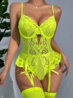 Floral Lace Bridal Bodysuit with Garter Straps - Image 14