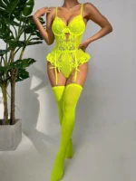 Floral Lace Bridal Bodysuit with Garter Straps - Image 16