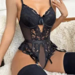 Floral Lace Bridal Bodysuit with Garter Straps - Image 2