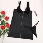 Black Lace-Trim Zip-Front Bodycon Mini Dress - Image 6