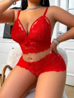 Plus Size Sexy Hollow Out Lace Bralette & Panty Lingerie Set - Image 20