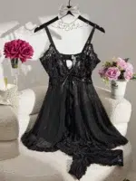 Contrast Lace Ruffle Trim Mesh Babydoll Sexy Lingerie Dress With Panty - Image 13