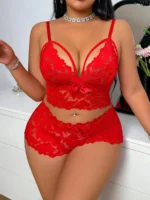 Plus Size Sexy Hollow Out Lace Bralette & Panty Lingerie Set - Image 21