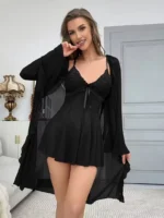 Lace Babydoll & Sheer Ruffle Robe Set – Romantic 2-Piece Mesh Sleepwear - Image 13